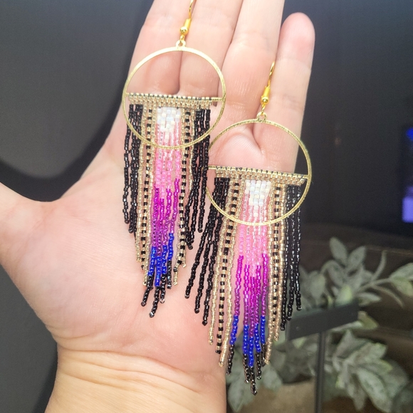 Handmade Beaded Fringe Hooped Earrings - Willow - Picture 1 of 7